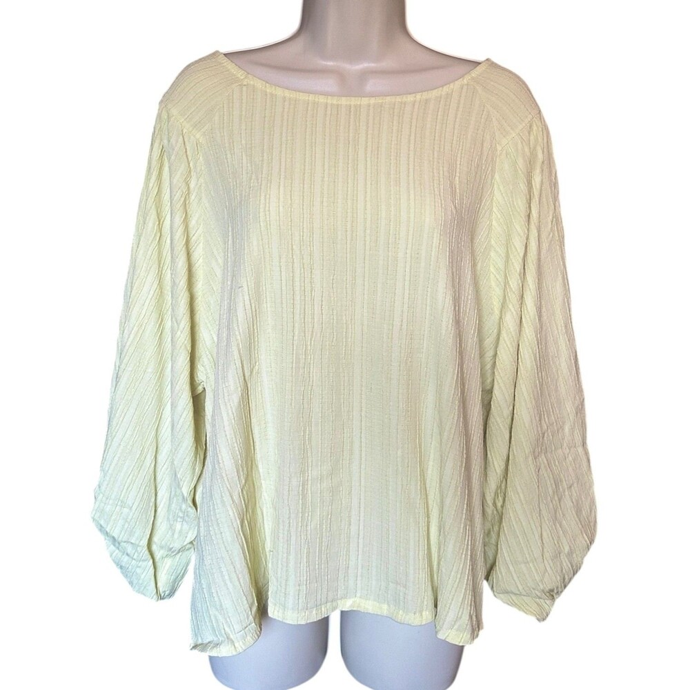 Azel Hazel Hazel Haze Women's Balloon Sleeve Textured Blouse Size XL Yellow